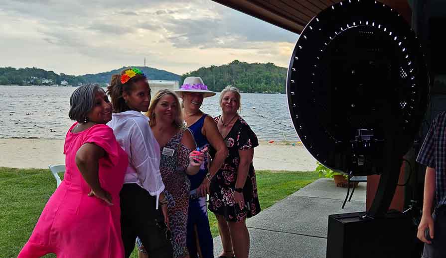 Sleek photobooth kiosk with LED lighting